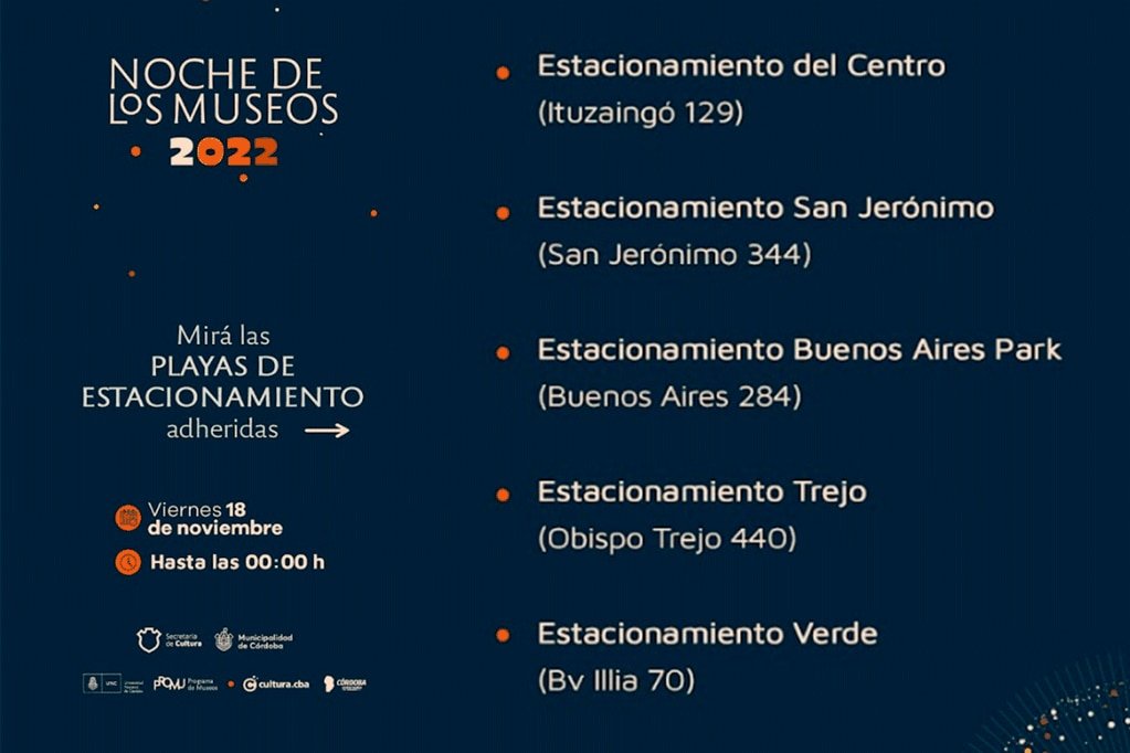 La Noche de los Museos. Playas de estacionamiento que extienden sus horarios.