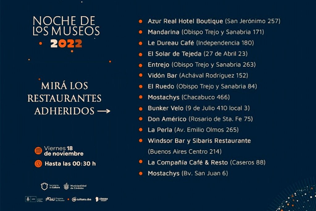 La Noche de los Museos. Restaurantes que extienden sus horarios.