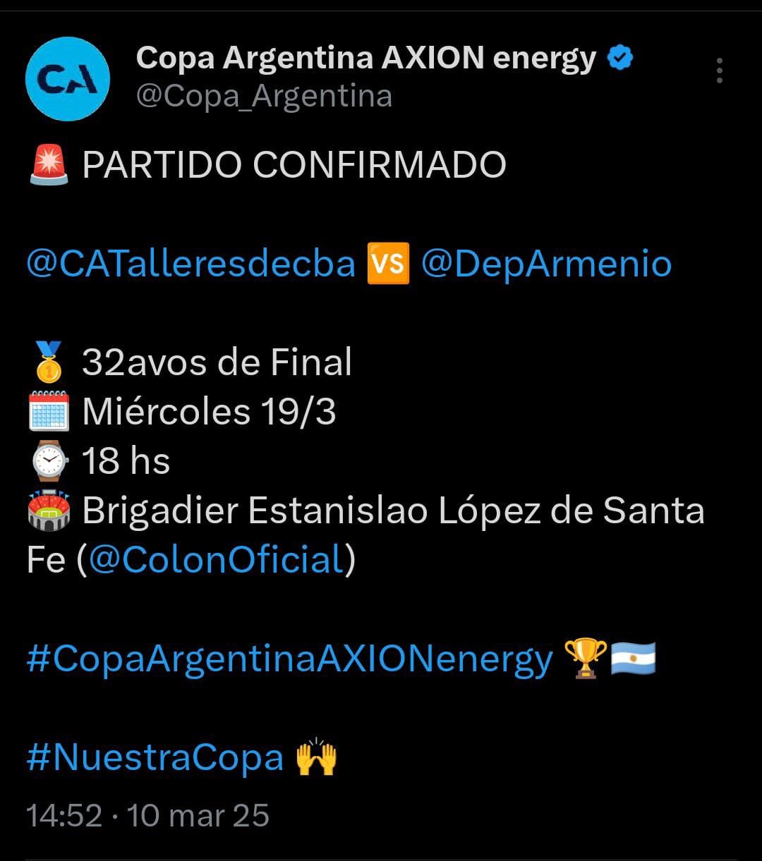 Copa Argentina: sede, fecha y horario para Talleres - Dep. Armenio | Canal Showsport