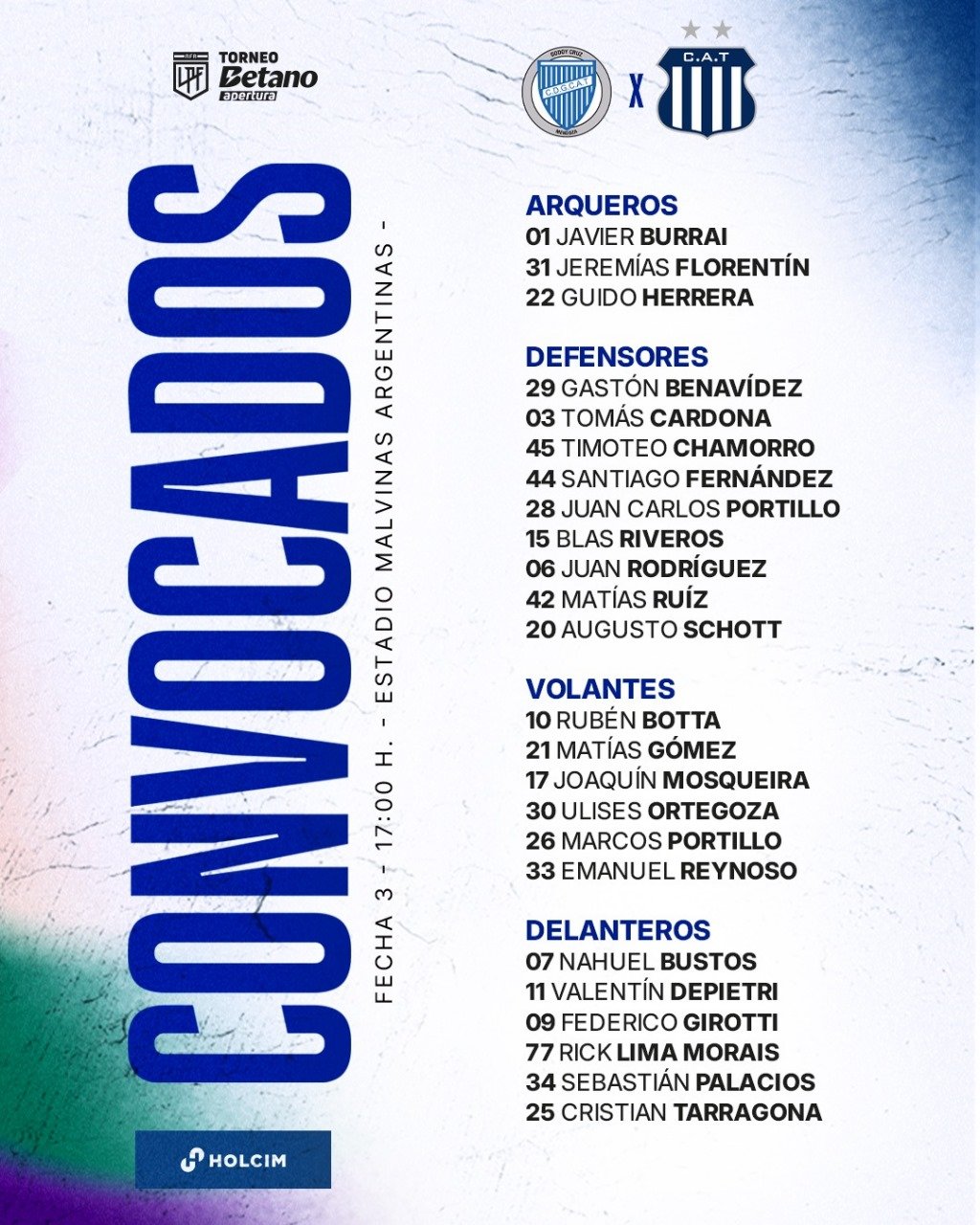 Los convocados de Talleres para completar el partido con Godoy Cruz | Canal Showsport