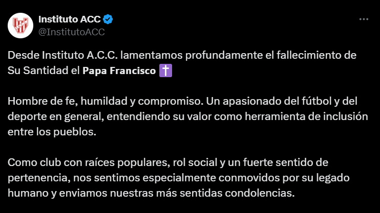 Los clubes cordobeses despidieron al Papa Francisco | Canal Showsport