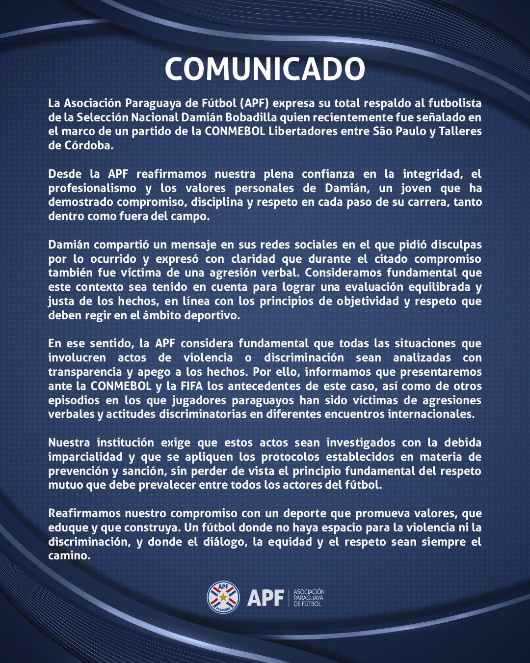 Caso Miguel Navarro: La Asociación Paraguaya lanzó un comunicado en respaldo a Bobadilla | Canal Showsport