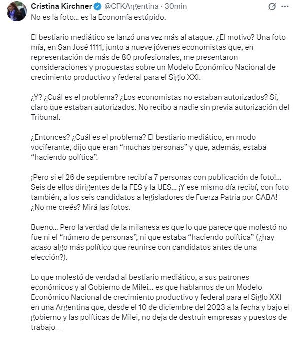 Cristina Kirchner se quejó de la resolución de la Justicia sobre sus visitas