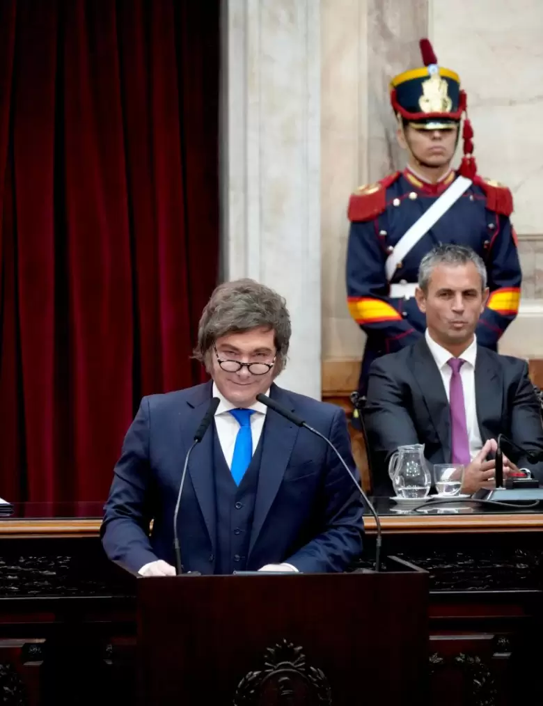 El presidente Javier Milei durante la apertura de las sesiones ordinarias