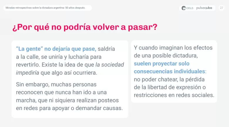 Informe "1976/2026. Miradas retrospectivas sobre la dictadura argentina: 50 años después" de Pulsar.UBA y el CELS