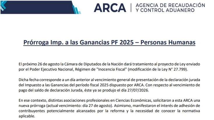 Prórroga - ARCA
