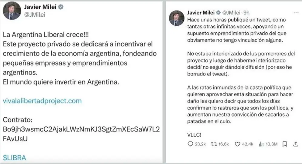 Los dos mensajes de Javier Milei, el día que estalló el caso $LIBRA